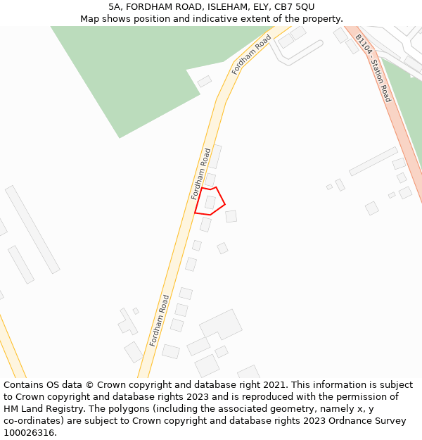 5A, FORDHAM ROAD, ISLEHAM, ELY, CB7 5QU: Location map and indicative extent of plot