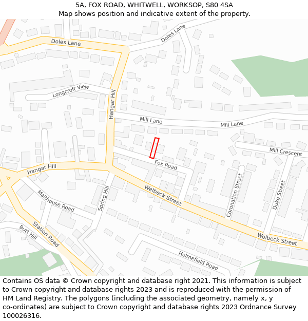 5A, FOX ROAD, WHITWELL, WORKSOP, S80 4SA: Location map and indicative extent of plot