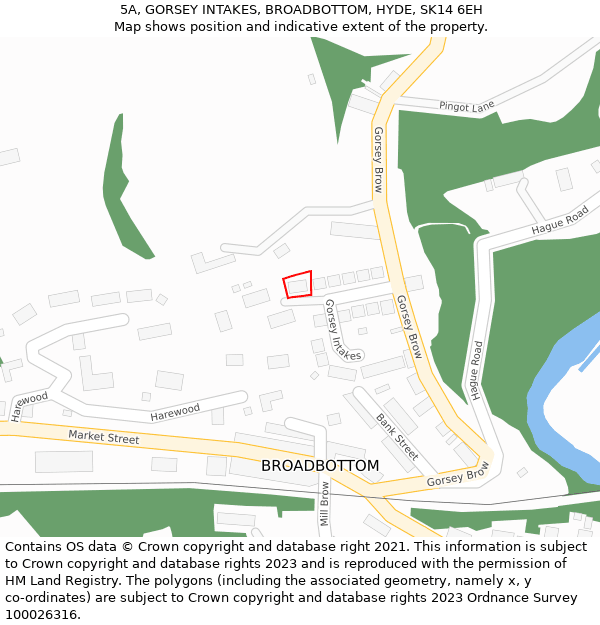 5A, GORSEY INTAKES, BROADBOTTOM, HYDE, SK14 6EH: Location map and indicative extent of plot