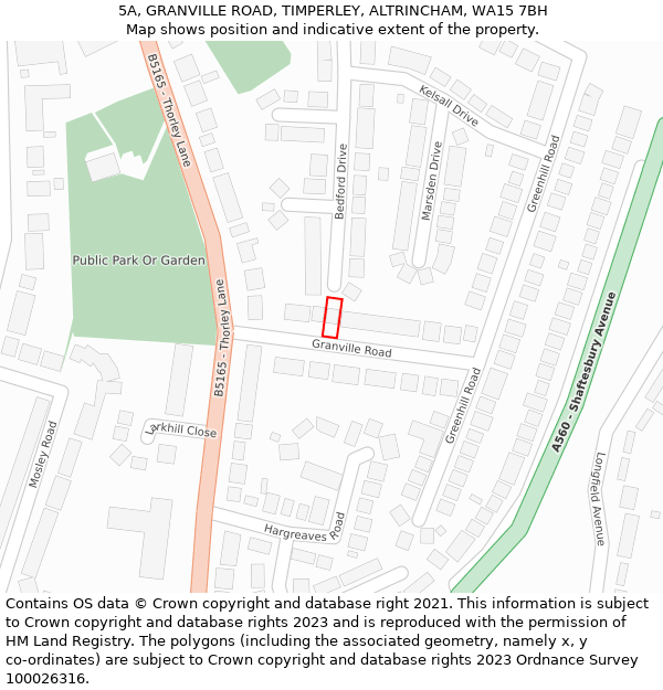 5A, GRANVILLE ROAD, TIMPERLEY, ALTRINCHAM, WA15 7BH: Location map and indicative extent of plot