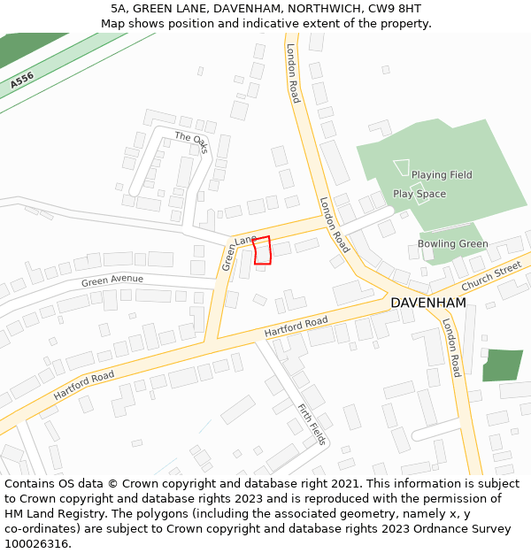 5A, GREEN LANE, DAVENHAM, NORTHWICH, CW9 8HT: Location map and indicative extent of plot