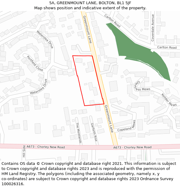 5A, GREENMOUNT LANE, BOLTON, BL1 5JF: Location map and indicative extent of plot