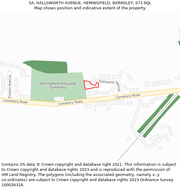 5A, HALLSWORTH AVENUE, HEMINGFIELD, BARNSLEY, S73 0QL: Location map and indicative extent of plot