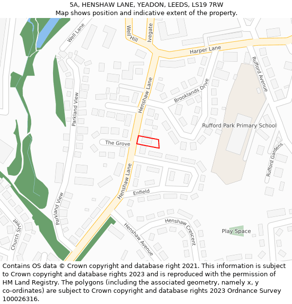 5A, HENSHAW LANE, YEADON, LEEDS, LS19 7RW: Location map and indicative extent of plot