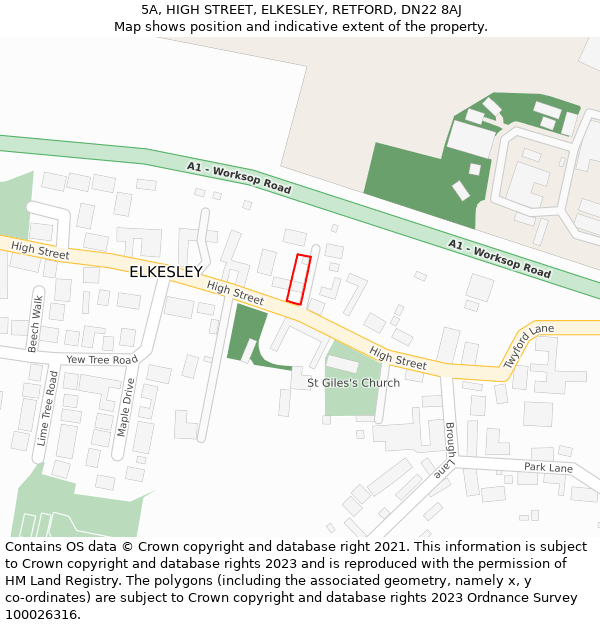 5A, HIGH STREET, ELKESLEY, RETFORD, DN22 8AJ: Location map and indicative extent of plot