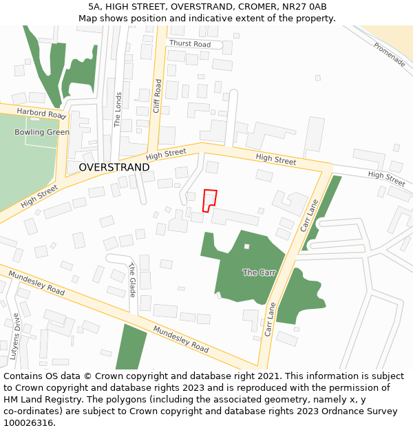 5A, HIGH STREET, OVERSTRAND, CROMER, NR27 0AB: Location map and indicative extent of plot