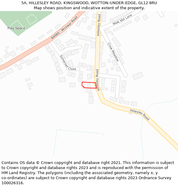 5A, HILLESLEY ROAD, KINGSWOOD, WOTTON-UNDER-EDGE, GL12 8RU: Location map and indicative extent of plot