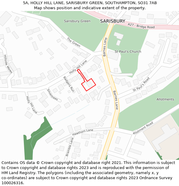 5A, HOLLY HILL LANE, SARISBURY GREEN, SOUTHAMPTON, SO31 7AB: Location map and indicative extent of plot