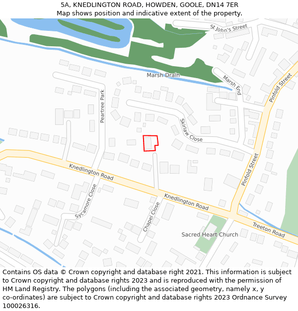 5A, KNEDLINGTON ROAD, HOWDEN, GOOLE, DN14 7ER: Location map and indicative extent of plot