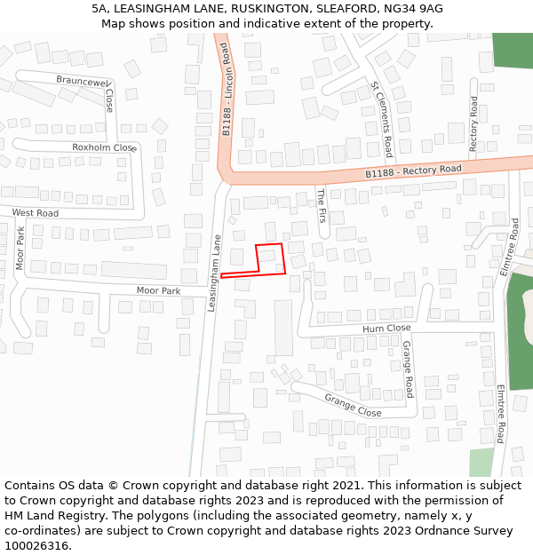 5A, LEASINGHAM LANE, RUSKINGTON, SLEAFORD, NG34 9AG: Location map and indicative extent of plot