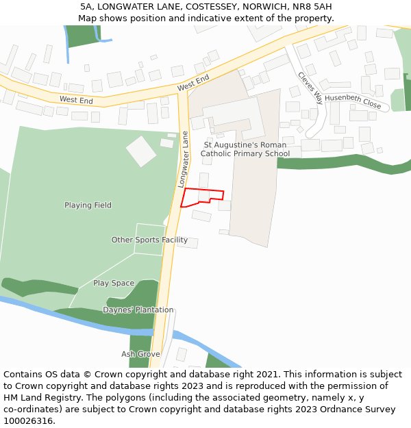 5A, LONGWATER LANE, COSTESSEY, NORWICH, NR8 5AH: Location map and indicative extent of plot
