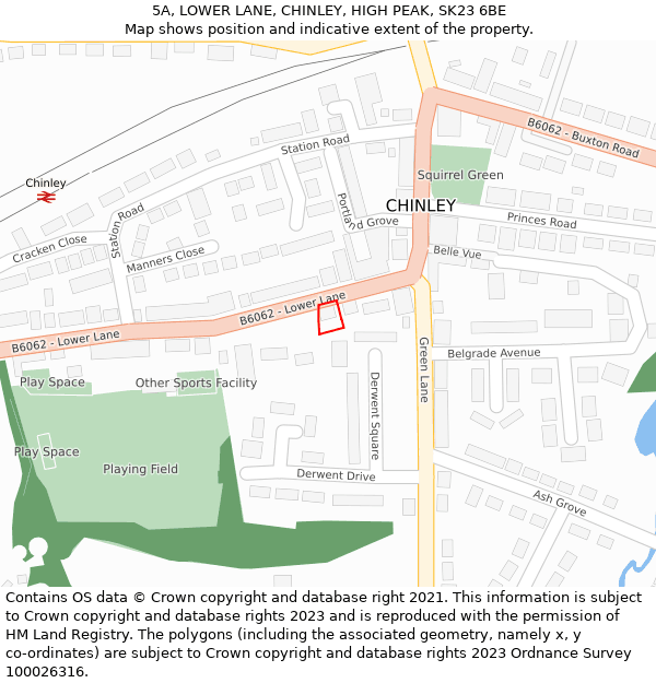 5A, LOWER LANE, CHINLEY, HIGH PEAK, SK23 6BE: Location map and indicative extent of plot