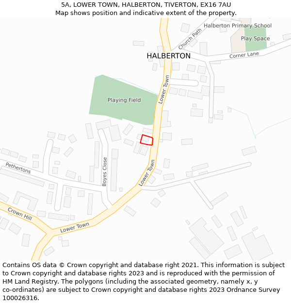 5A, LOWER TOWN, HALBERTON, TIVERTON, EX16 7AU: Location map and indicative extent of plot