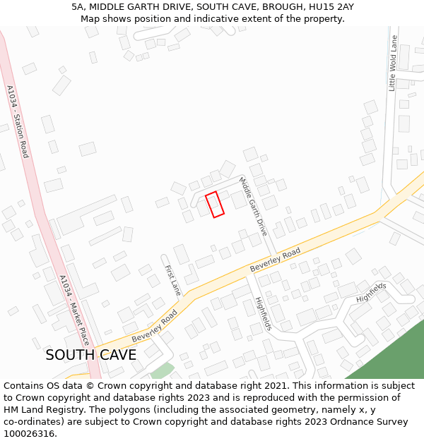 5A, MIDDLE GARTH DRIVE, SOUTH CAVE, BROUGH, HU15 2AY: Location map and indicative extent of plot