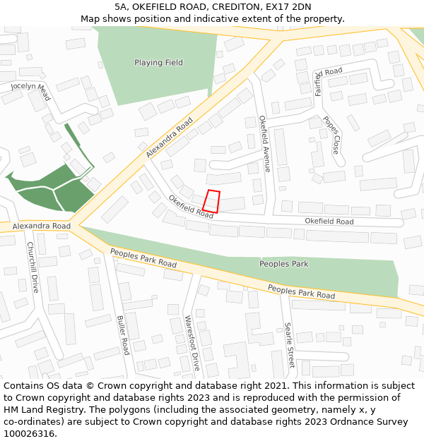 5A, OKEFIELD ROAD, CREDITON, EX17 2DN: Location map and indicative extent of plot