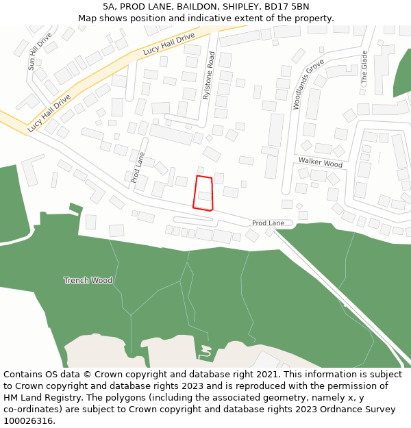 5A, PROD LANE, BAILDON, SHIPLEY, BD17 5BN: Location map and indicative extent of plot