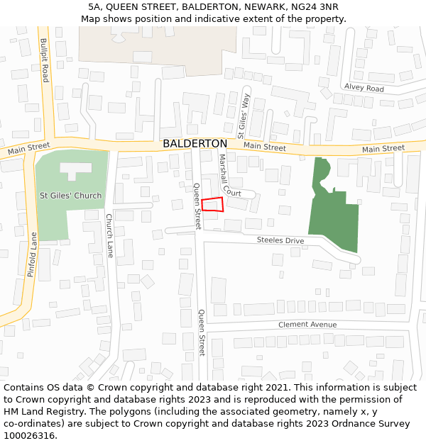 5A, QUEEN STREET, BALDERTON, NEWARK, NG24 3NR: Location map and indicative extent of plot