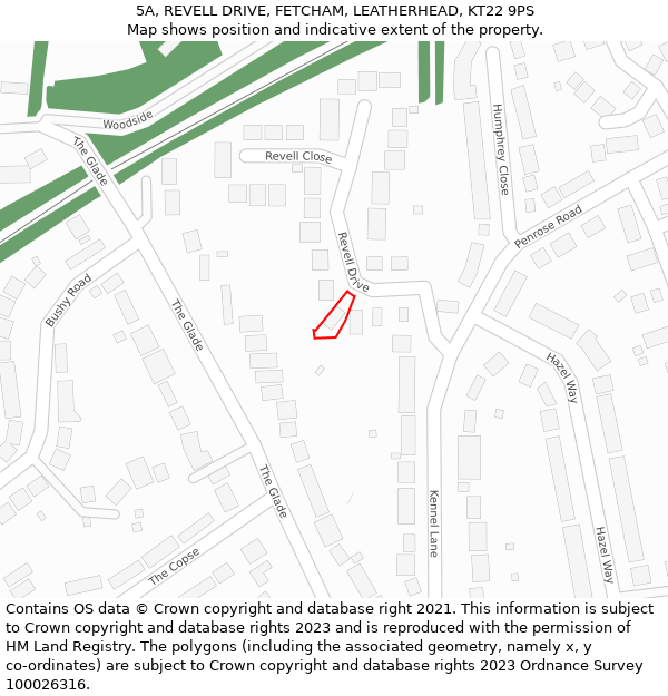 5A, REVELL DRIVE, FETCHAM, LEATHERHEAD, KT22 9PS: Location map and indicative extent of plot