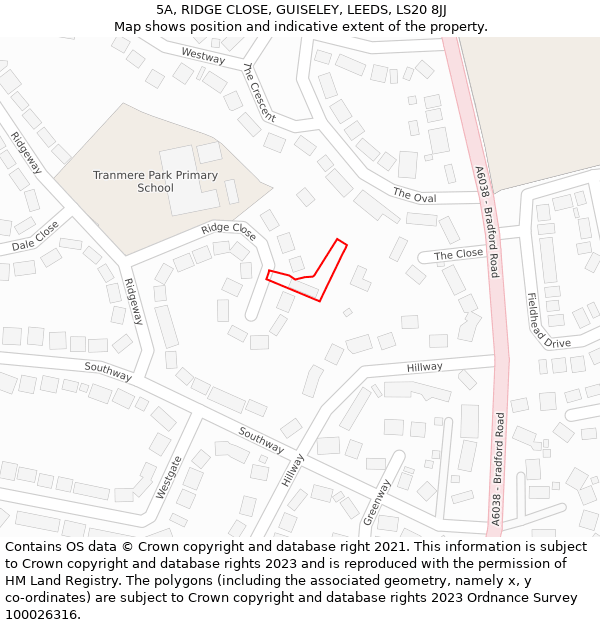 5A, RIDGE CLOSE, GUISELEY, LEEDS, LS20 8JJ: Location map and indicative extent of plot