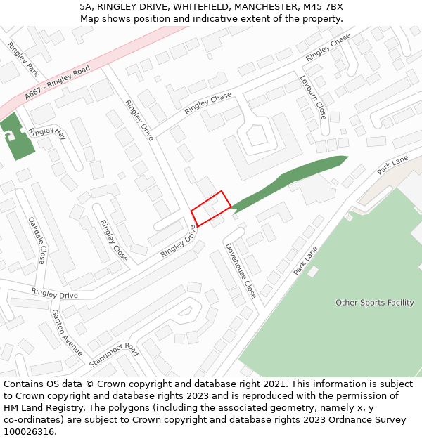 5A, RINGLEY DRIVE, WHITEFIELD, MANCHESTER, M45 7BX: Location map and indicative extent of plot