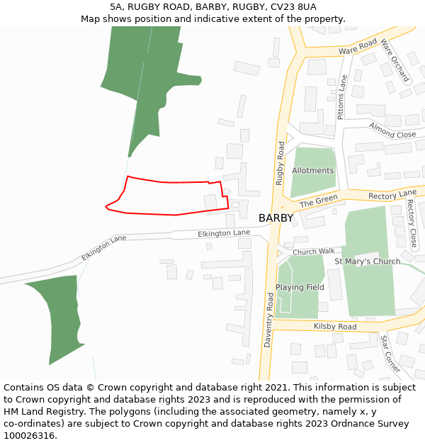 5A, RUGBY ROAD, BARBY, RUGBY, CV23 8UA: Location map and indicative extent of plot
