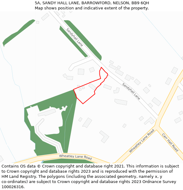 5A, SANDY HALL LANE, BARROWFORD, NELSON, BB9 6QH: Location map and indicative extent of plot