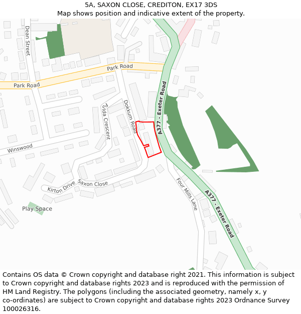 5A, SAXON CLOSE, CREDITON, EX17 3DS: Location map and indicative extent of plot