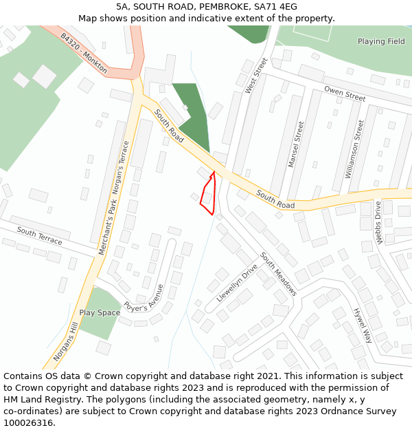 5A, SOUTH ROAD, PEMBROKE, SA71 4EG: Location map and indicative extent of plot