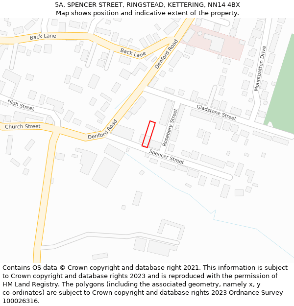 5A, SPENCER STREET, RINGSTEAD, KETTERING, NN14 4BX: Location map and indicative extent of plot