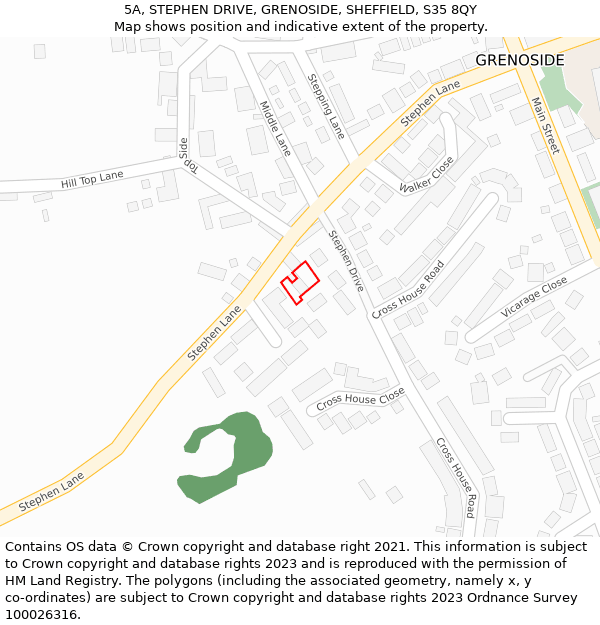 5A, STEPHEN DRIVE, GRENOSIDE, SHEFFIELD, S35 8QY: Location map and indicative extent of plot