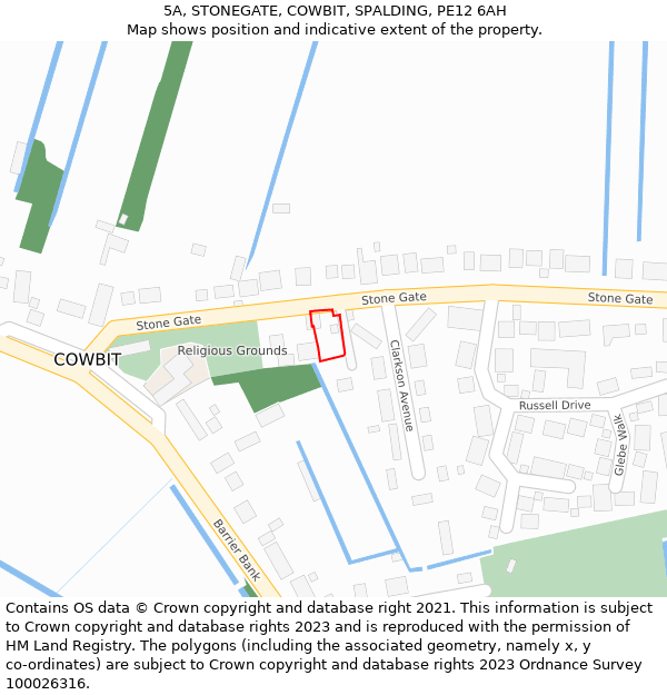 5A, STONEGATE, COWBIT, SPALDING, PE12 6AH: Location map and indicative extent of plot