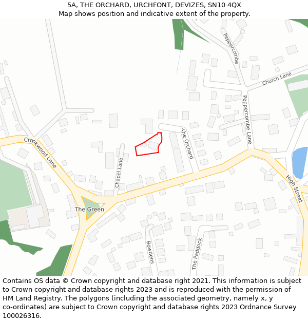 5A, THE ORCHARD, URCHFONT, DEVIZES, SN10 4QX: Location map and indicative extent of plot