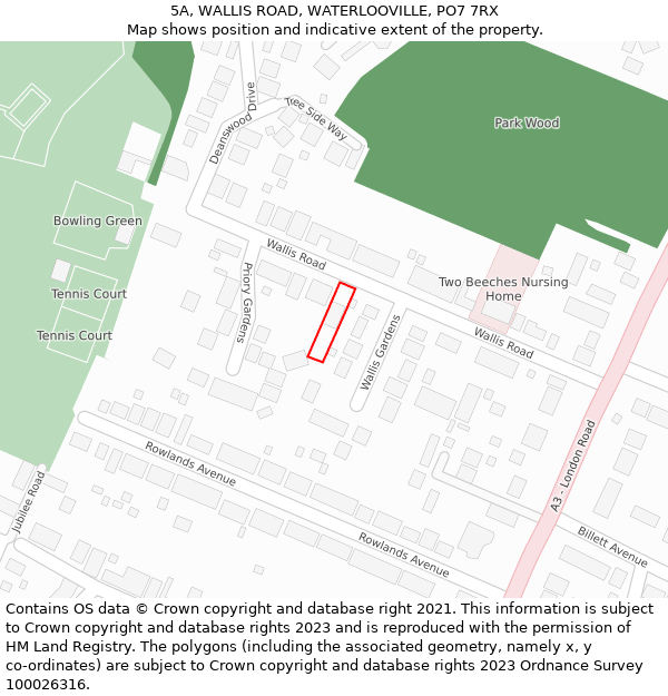 5A, WALLIS ROAD, WATERLOOVILLE, PO7 7RX: Location map and indicative extent of plot