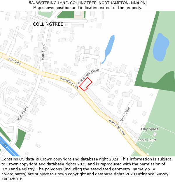 5A, WATERING LANE, COLLINGTREE, NORTHAMPTON, NN4 0NJ: Location map and indicative extent of plot