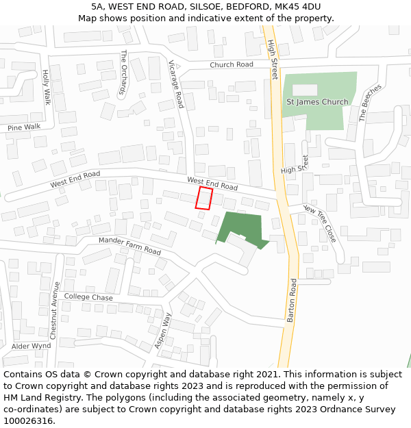 5A, WEST END ROAD, SILSOE, BEDFORD, MK45 4DU: Location map and indicative extent of plot