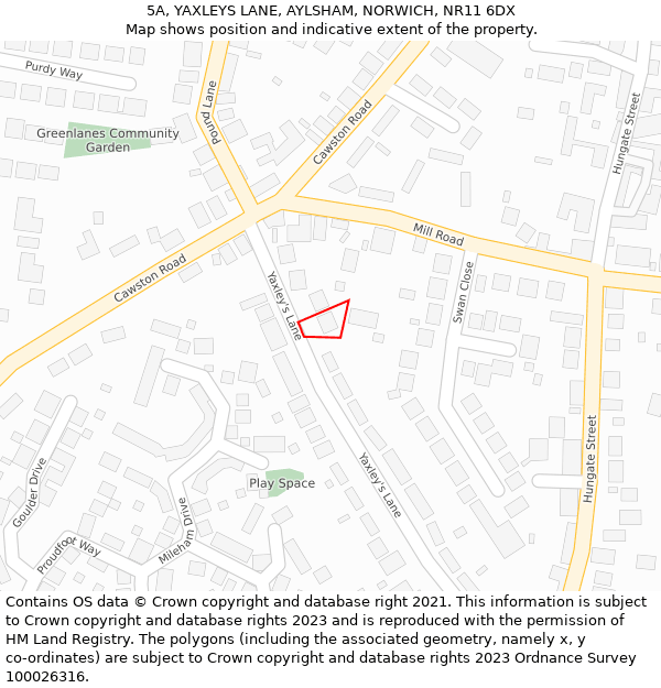 5A, YAXLEYS LANE, AYLSHAM, NORWICH, NR11 6DX: Location map and indicative extent of plot