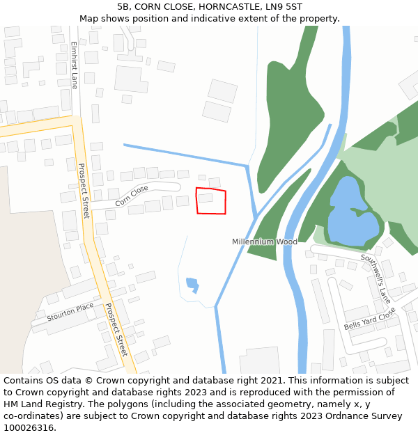 5B, CORN CLOSE, HORNCASTLE, LN9 5ST: Location map and indicative extent of plot