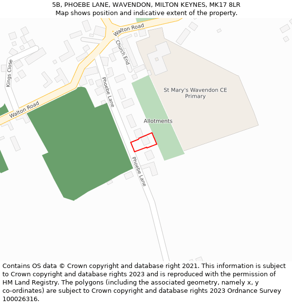 5B, PHOEBE LANE, WAVENDON, MILTON KEYNES, MK17 8LR: Location map and indicative extent of plot
