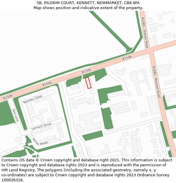 5B, PILGRIM COURT, KENNETT, NEWMARKET, CB8 8FA: Location map and indicative extent of plot