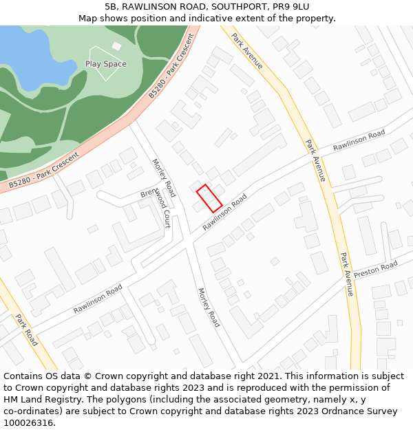 5B, RAWLINSON ROAD, SOUTHPORT, PR9 9LU: Location map and indicative extent of plot