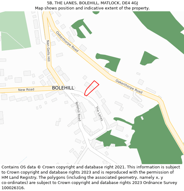 5B, THE LANES, BOLEHILL, MATLOCK, DE4 4GJ: Location map and indicative extent of plot