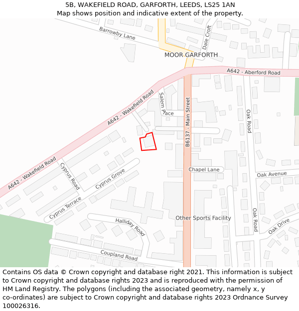 5B, WAKEFIELD ROAD, GARFORTH, LEEDS, LS25 1AN: Location map and indicative extent of plot