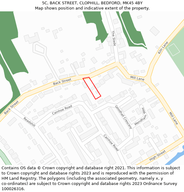 5C, BACK STREET, CLOPHILL, BEDFORD, MK45 4BY: Location map and indicative extent of plot