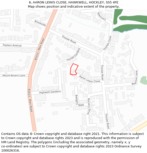 6, AARON LEWIS CLOSE, HAWKWELL, HOCKLEY, SS5 4FE: Location map and indicative extent of plot