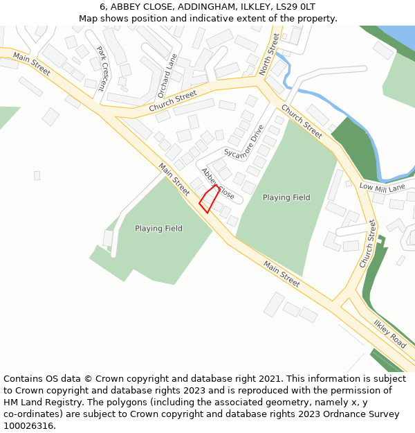 6, ABBEY CLOSE, ADDINGHAM, ILKLEY, LS29 0LT: Location map and indicative extent of plot