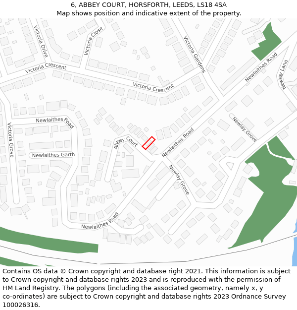 6, ABBEY COURT, HORSFORTH, LEEDS, LS18 4SA: Location map and indicative extent of plot