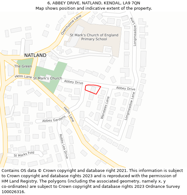 6, ABBEY DRIVE, NATLAND, KENDAL, LA9 7QN: Location map and indicative extent of plot