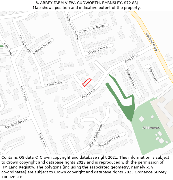 6, ABBEY FARM VIEW, CUDWORTH, BARNSLEY, S72 8SJ: Location map and indicative extent of plot