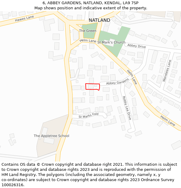 6, ABBEY GARDENS, NATLAND, KENDAL, LA9 7SP: Location map and indicative extent of plot