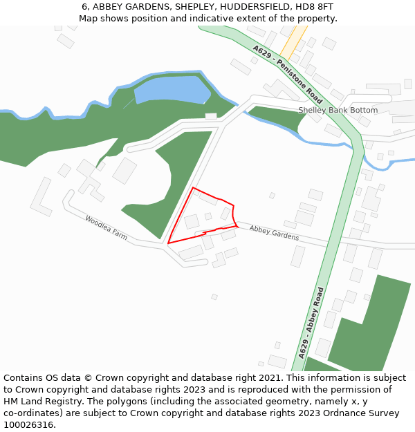 6, ABBEY GARDENS, SHEPLEY, HUDDERSFIELD, HD8 8FT: Location map and indicative extent of plot